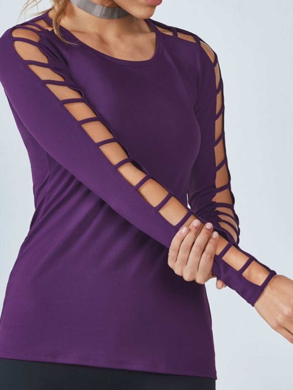 Fabletics Purple Evangeline Open-Sleeved Athletic Top Cut Out Sleeves XS Stretch